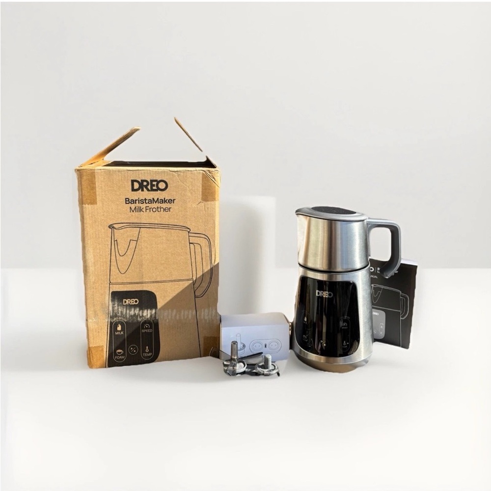 Dreo Barista Maker Milk Frother Machine Silver 27oz Chai Cappuccino Hot Cocoa